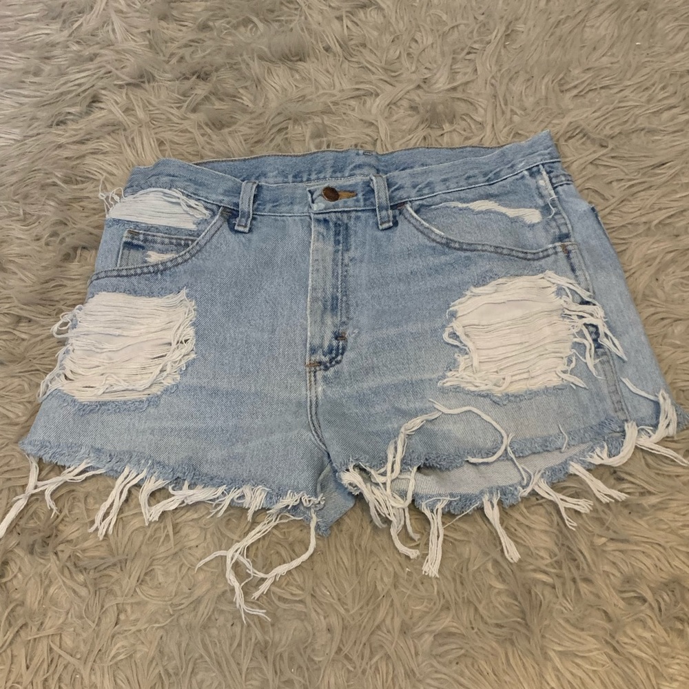 Hand Distressed Denim Shorts